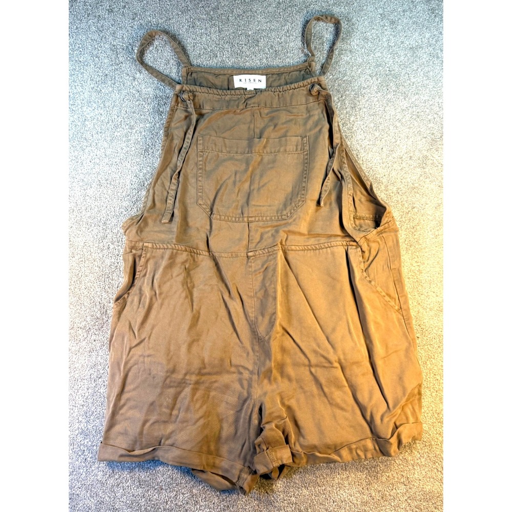 Risen Los Angeles Khaki Brown Twill Shortall Overalls Tie Strap Romper M